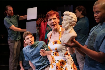 Aaron Greenberg as D-503, Sabra Shelly as I-330 and Jonathan Nathaniel Dingle-El as the Bust of Pushkin.